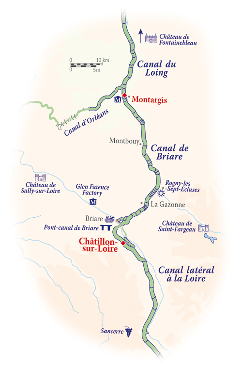 Mapa del Itinerario (Canal de Briare y Canal Latèral a la Loire) CRUCEROS FLUVIALES CANALES DE FRANCIA RENAISSANCE CRUCEROS LOIRA CANAL DE BRIARE CANAL LATERAL A LA LOIRE CRUCEROS LOIRA CASTILLOS DEL LOIRA SULLY SUR LOIRE CHATEAU CASTILLOS DE FRANCIA OFERTAS FAMILIA